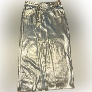 Zara Silver Denim Maxi Skirt